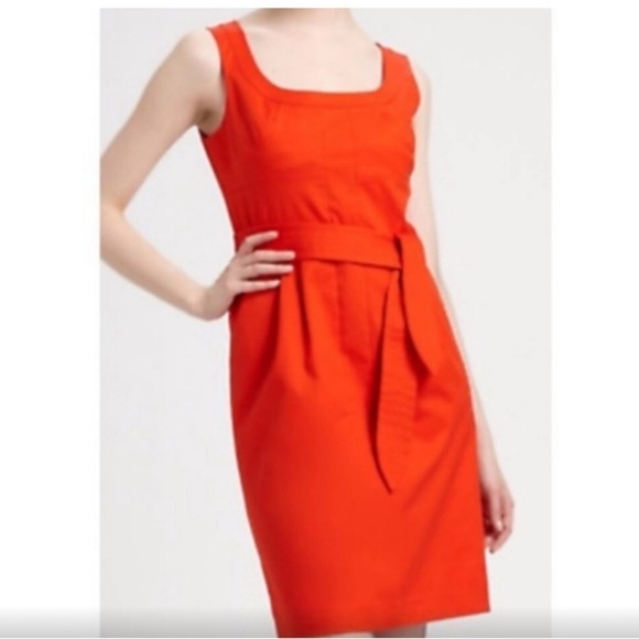 Tory Burch Leena Twill Sheath Midi Knee Length Dress Red Sz 6 - Picture 12 of 16